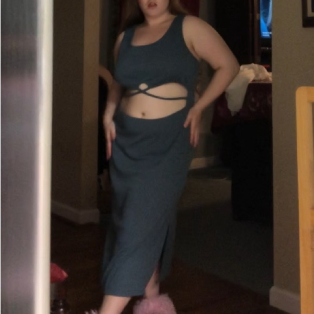 Teal Ruched Cut Out Maxi Dress